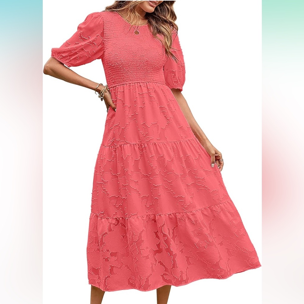 Elegant Coral Midi Dress
